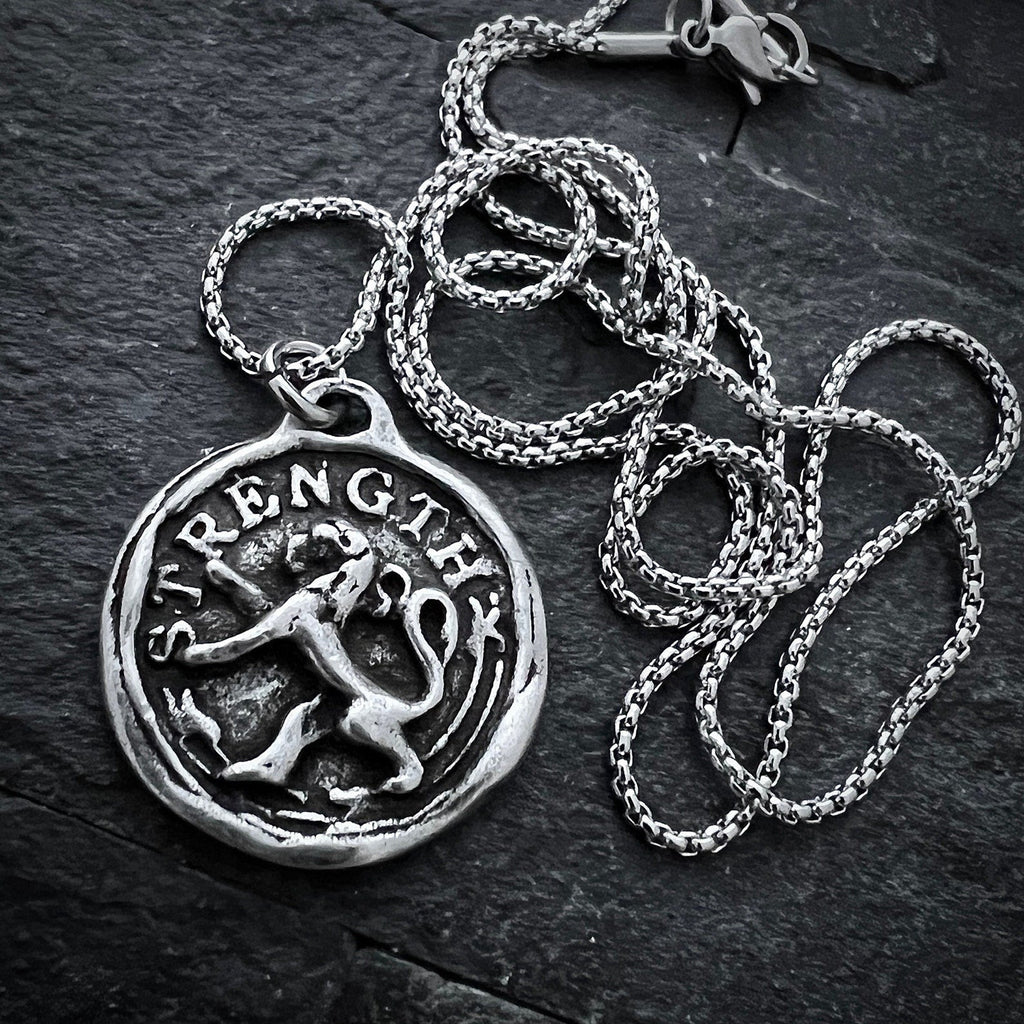 Lion Strength Wax Seal Antique Pewter Pendant Necklace | Inspiring Sobriety