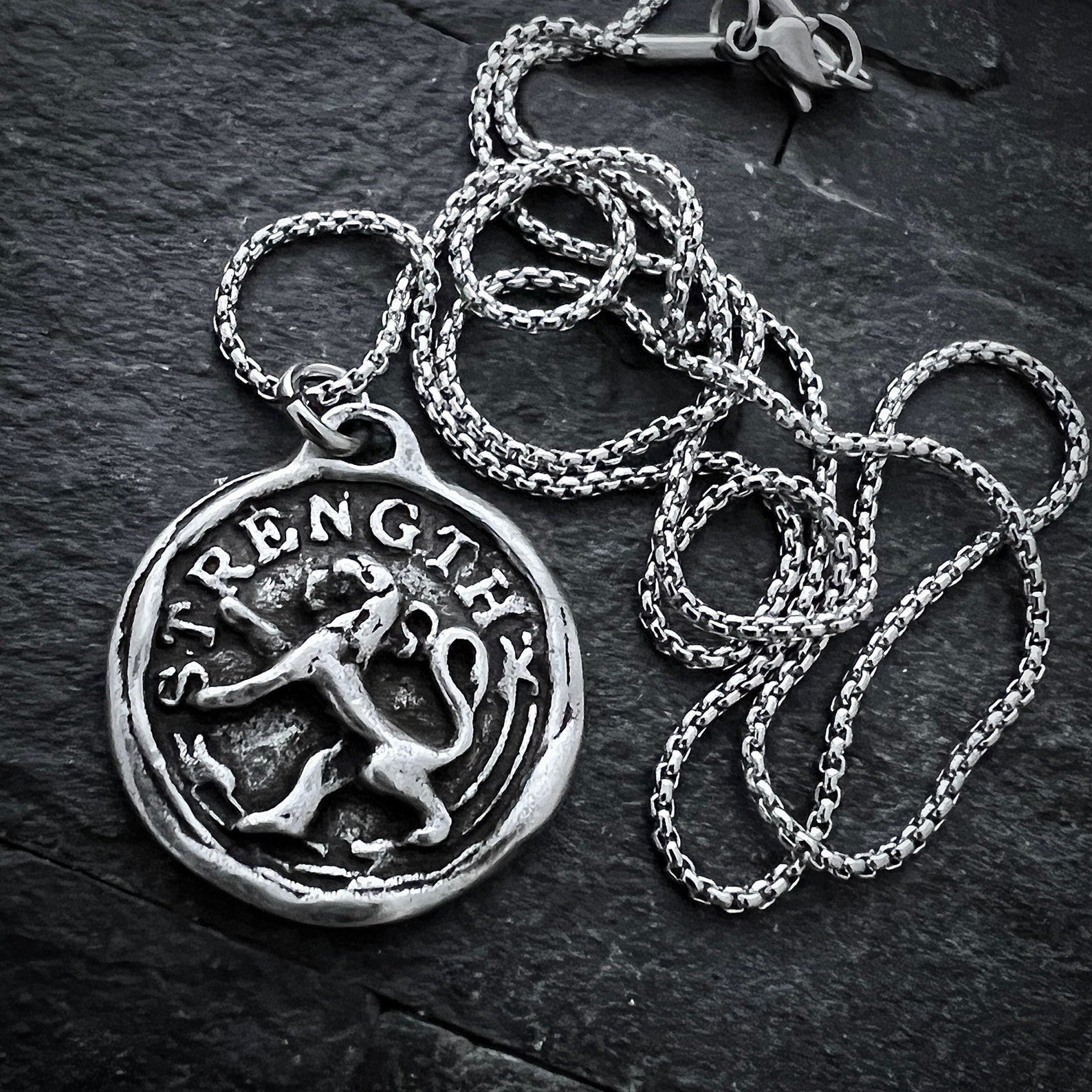 Lion Strength Wax Seal Antique Pewter Pendant Necklace | Inspiring Sobriety