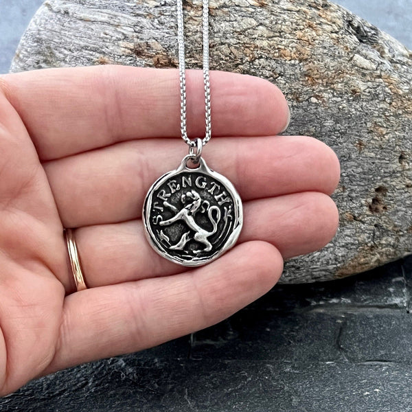 Lion Strength Wax Seal Antique Pewter Pendant Necklace | Inspiring Sobriety