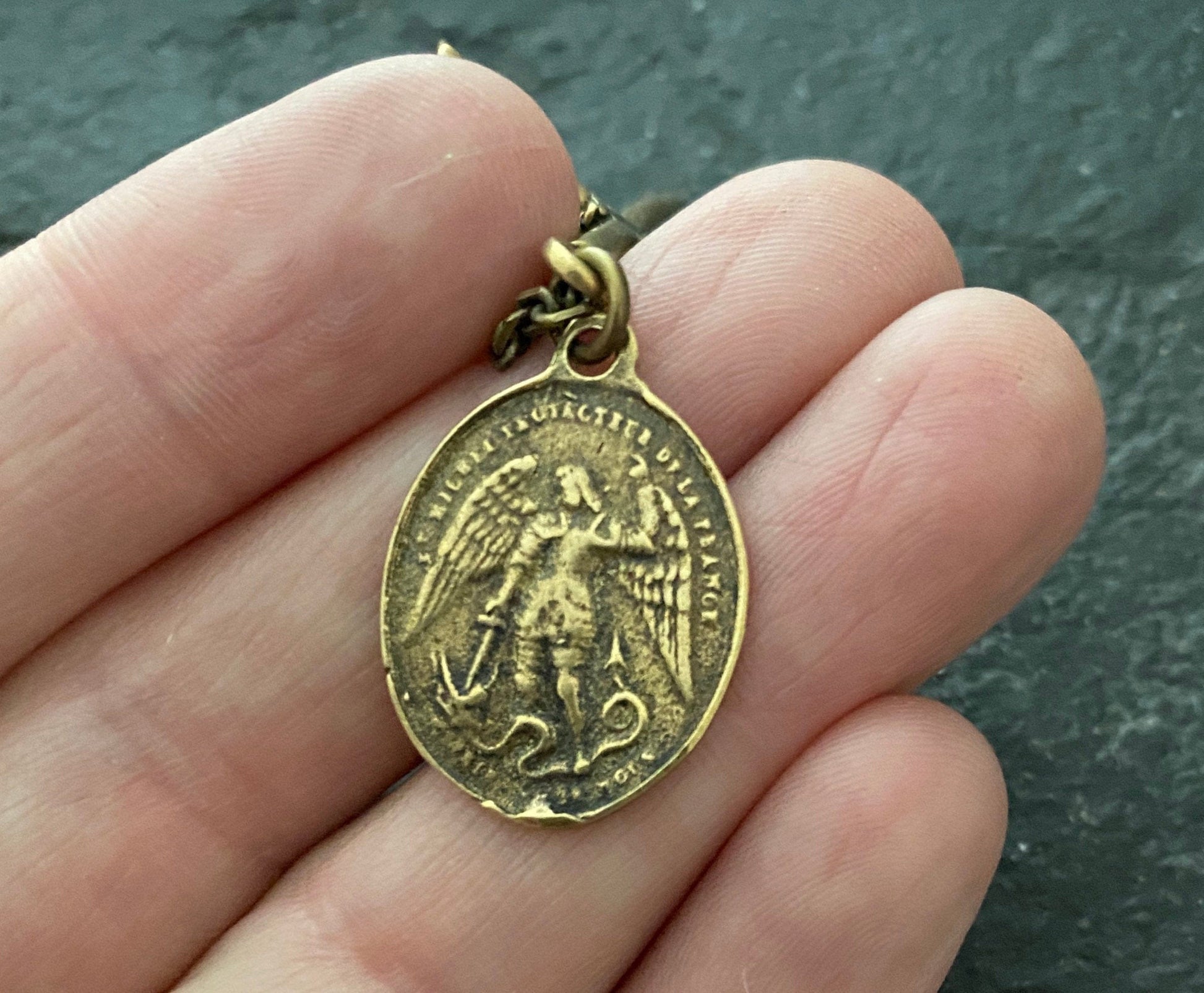 Antiqued Bronze Dual Cross and St Michael Pendant | Inspiring Sobriety