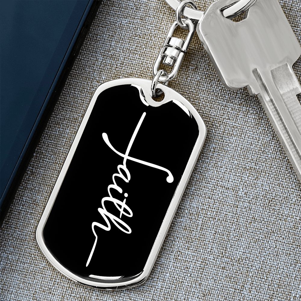 Christian Faith Cross Custom Dog Tag Keychain | Inspiring Sobriety | Faith