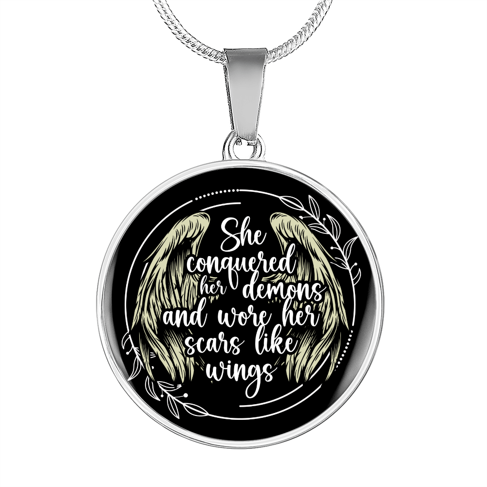 AA NA recovery sobriety necklace she conquered her demons and wore her scars like wings