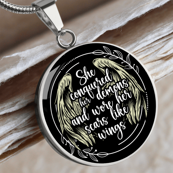 AA NA recovery sobriety necklace she conquered her demons and wore her scars like wings