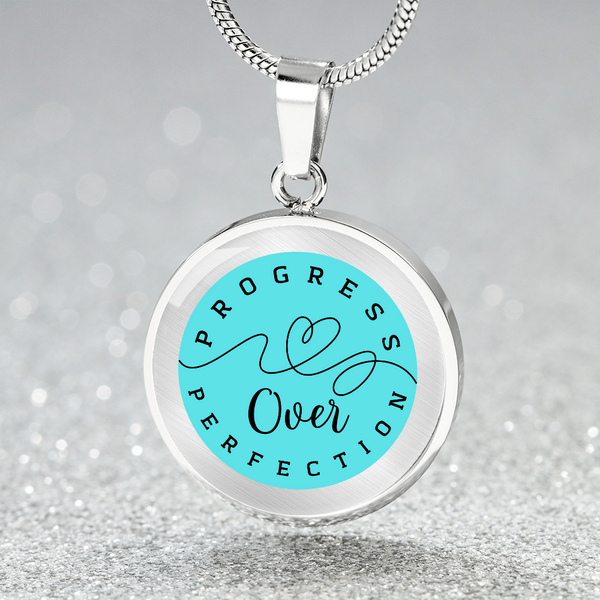 progress over perfection recovery custom circle pendant necklace