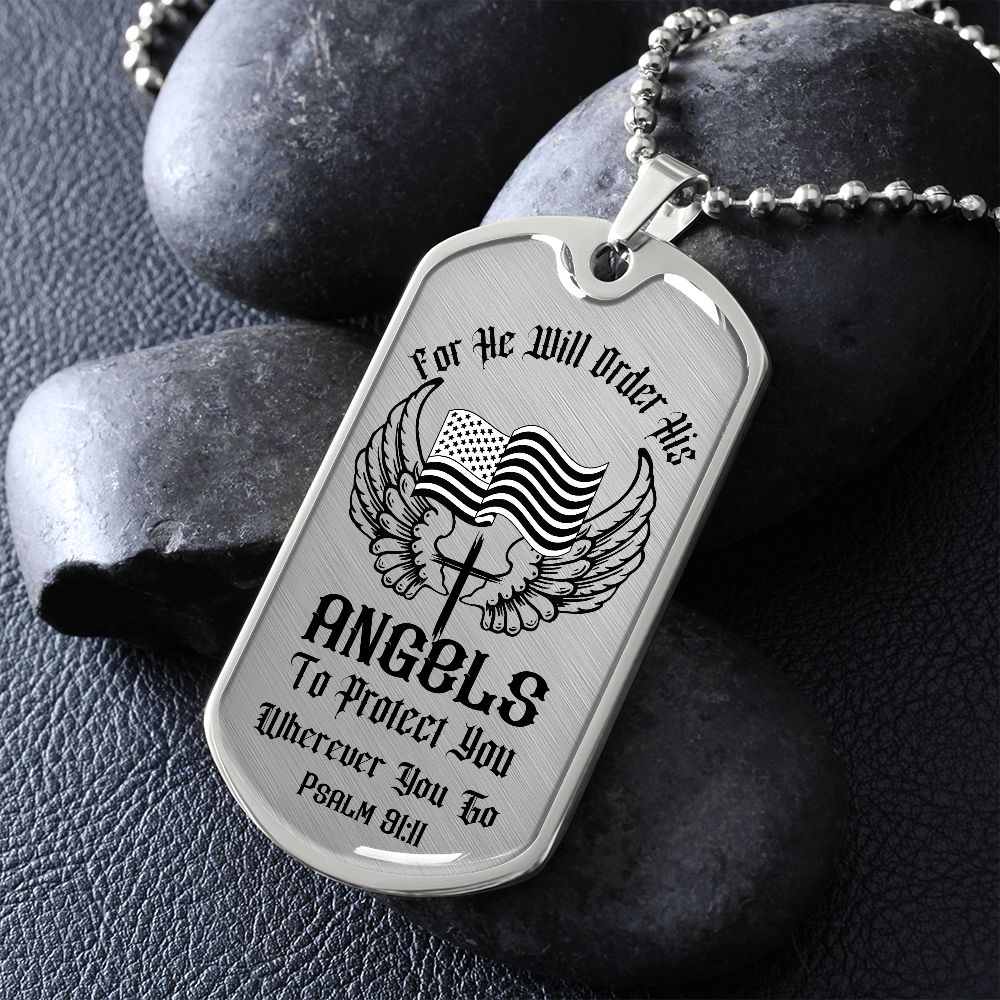 Custom Bible Verse Dog Tag | Inspiring Sobriety | Psalm 91:11 Dog Tag and Chain