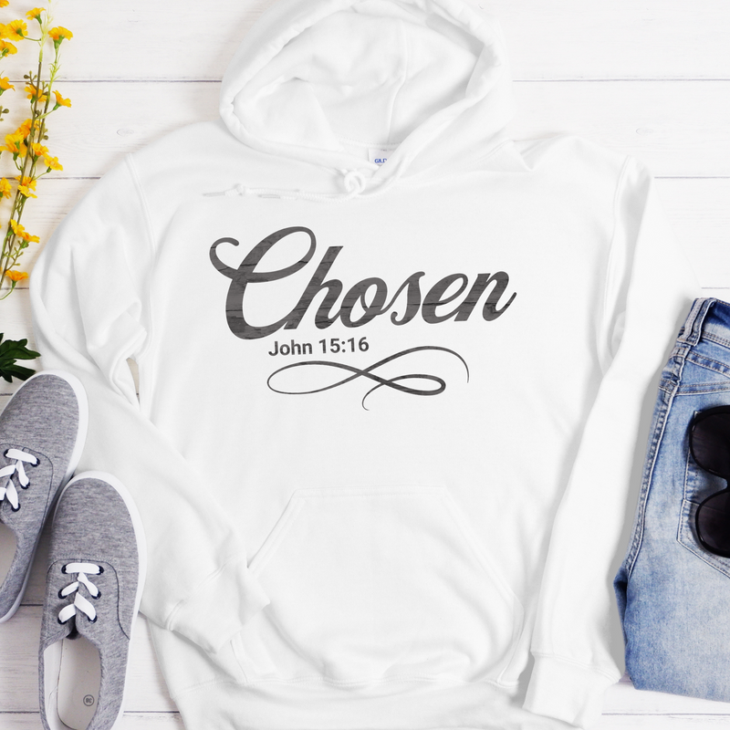 white Bible Verse Unisex Hoodie | Inspiring Sobriety | Chosen John 15:16