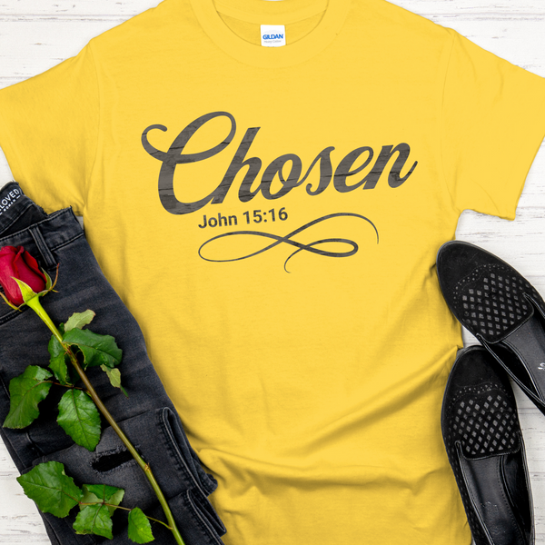 yellow Bible Verse Unisex T-Shirt | Inspiring Sobriety |  Chosen John 15:16