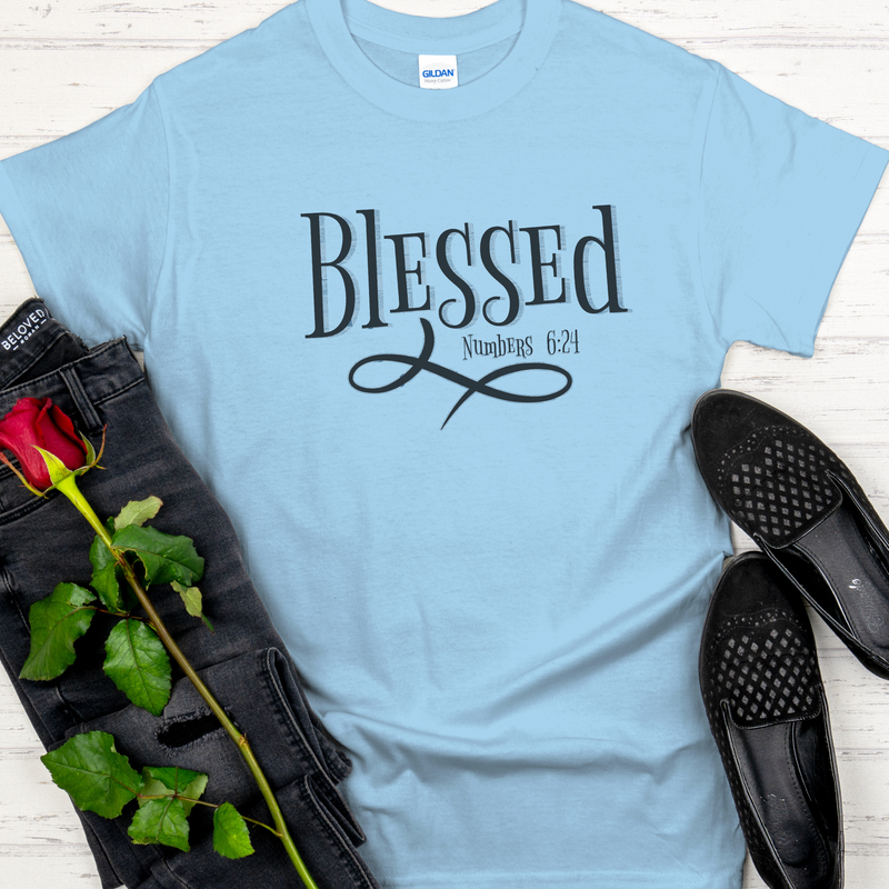 light blue Bible Verse Unisex T-Shirt | Inspiring Sobriety |  Blessed Numbers 6:24