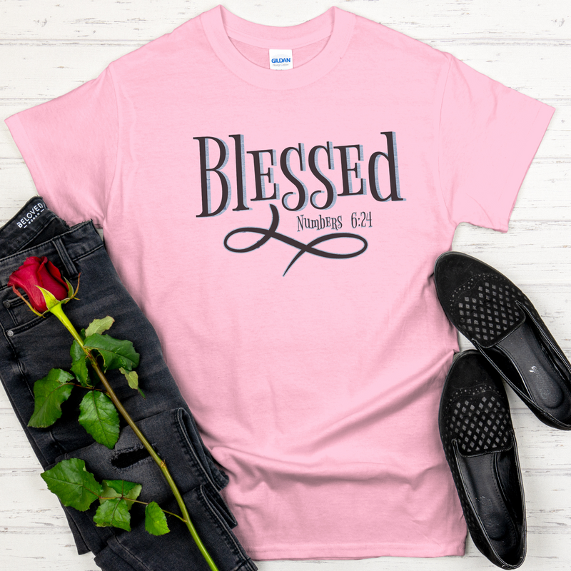 light pink Bible Verse Unisex T-Shirt | Inspiring Sobriety |  Blessed Numbers 6:24