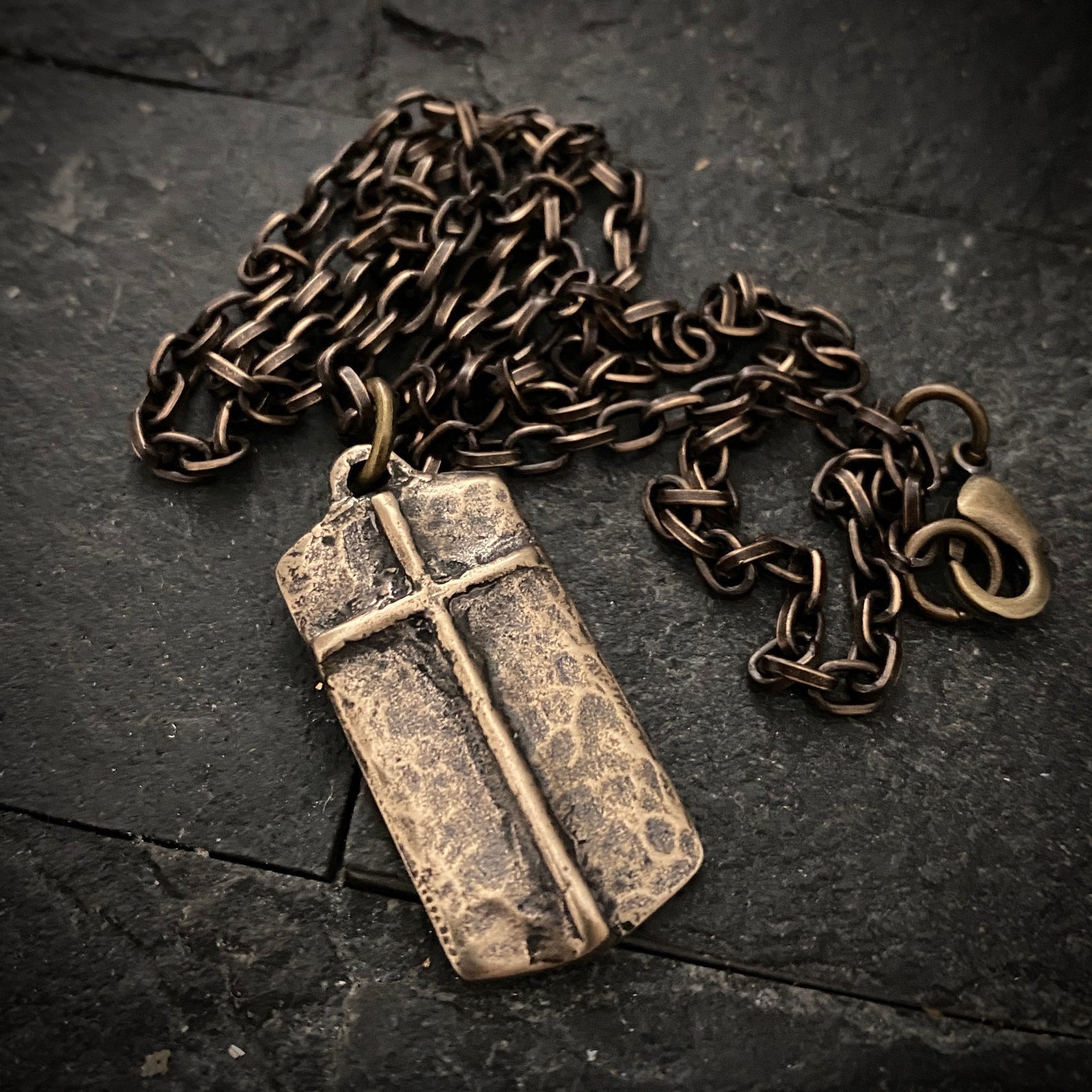 Bronze "The Lord's Prayer" and Ancient Cross Pendant w/ Brass Necklace | Inspiring Sobriety