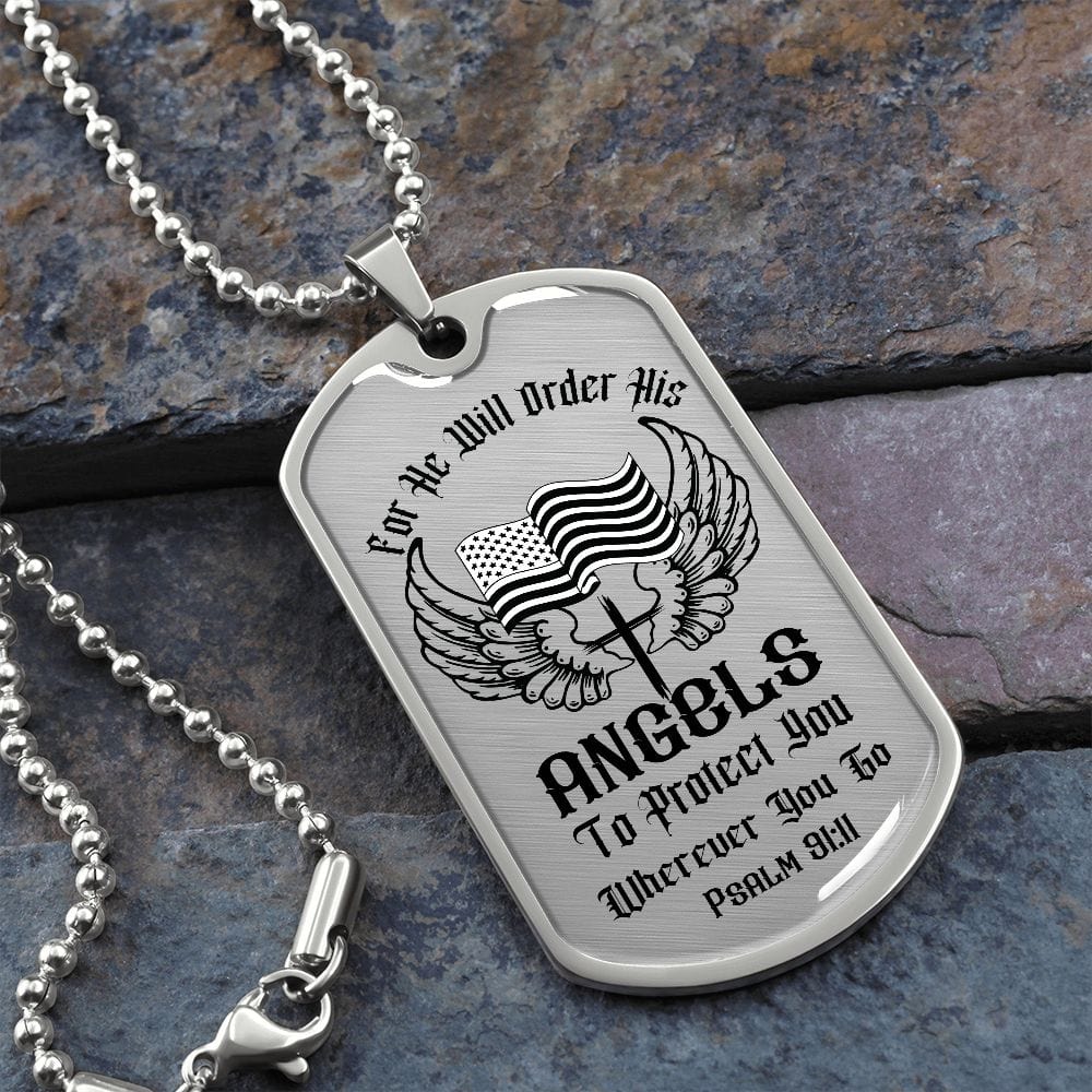 Psalm 91 12 Inspirational American Flag Dog Tag Necklace
