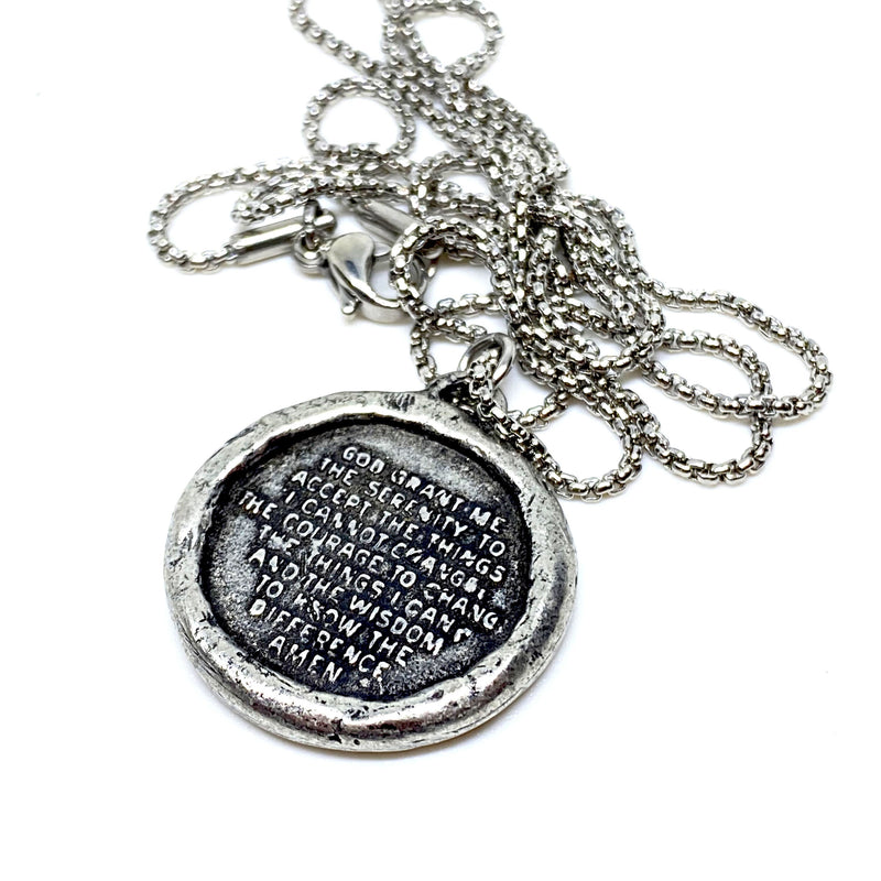 Pewter Serenity Prayer Pendant and SS Necklace | Inspiring Sobriety