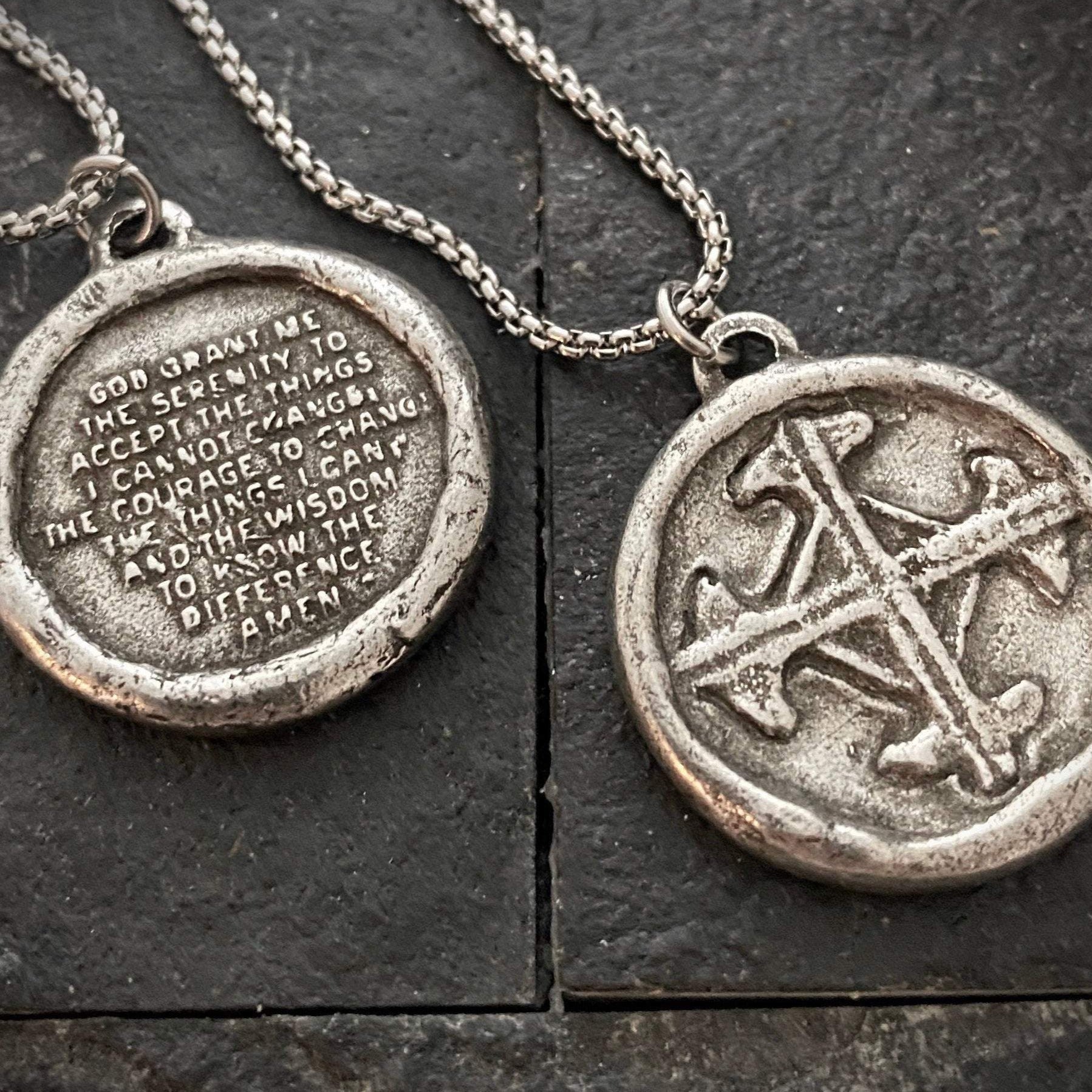 Pewter Serenity Prayer Pendant and SS Necklace | Inspiring Sobriety