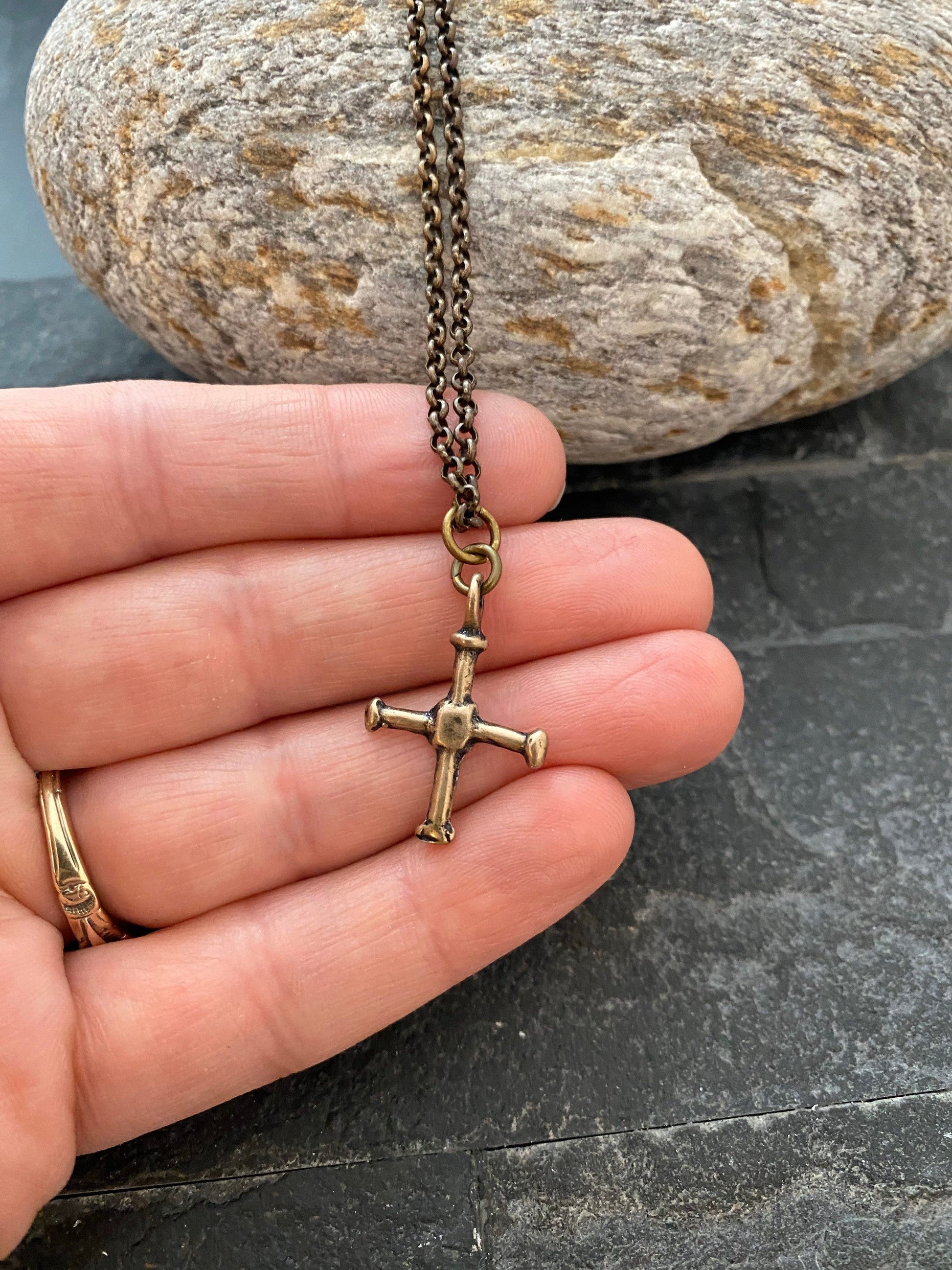 Ancient Viking Cross Antiqued Solid Bronze Necklace | Inspiring Sobriety