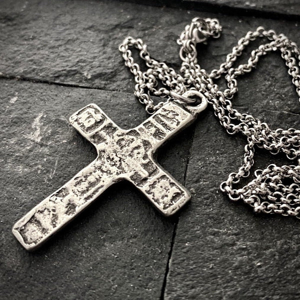 Ancient Medieval Pewter Cross Necklace | Inspiring Sobriety