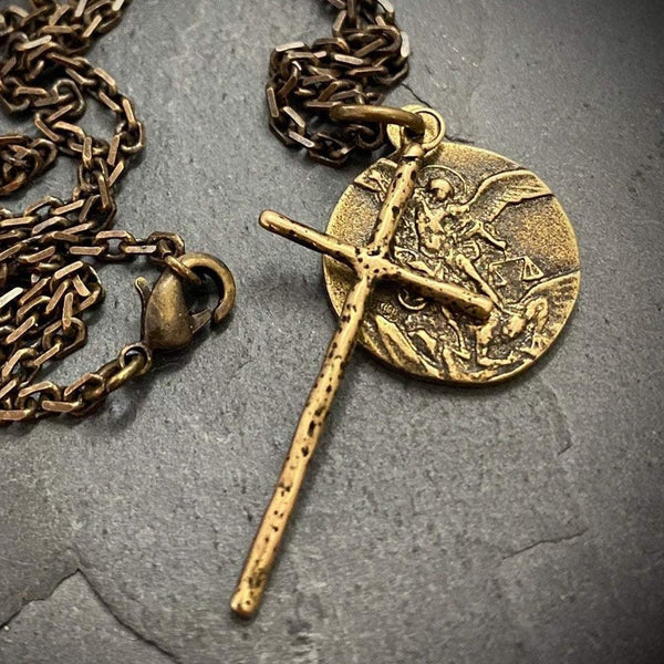 St. Michael Vintage Bronze Necklace | Inspiring Sobriety
