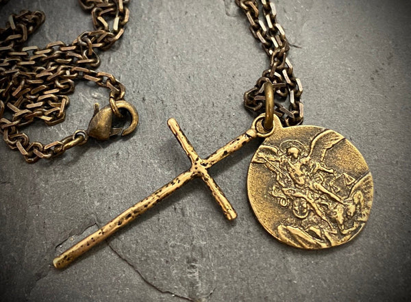 St. Michael Vintage Bronze Necklace | Inspiring Sobriety