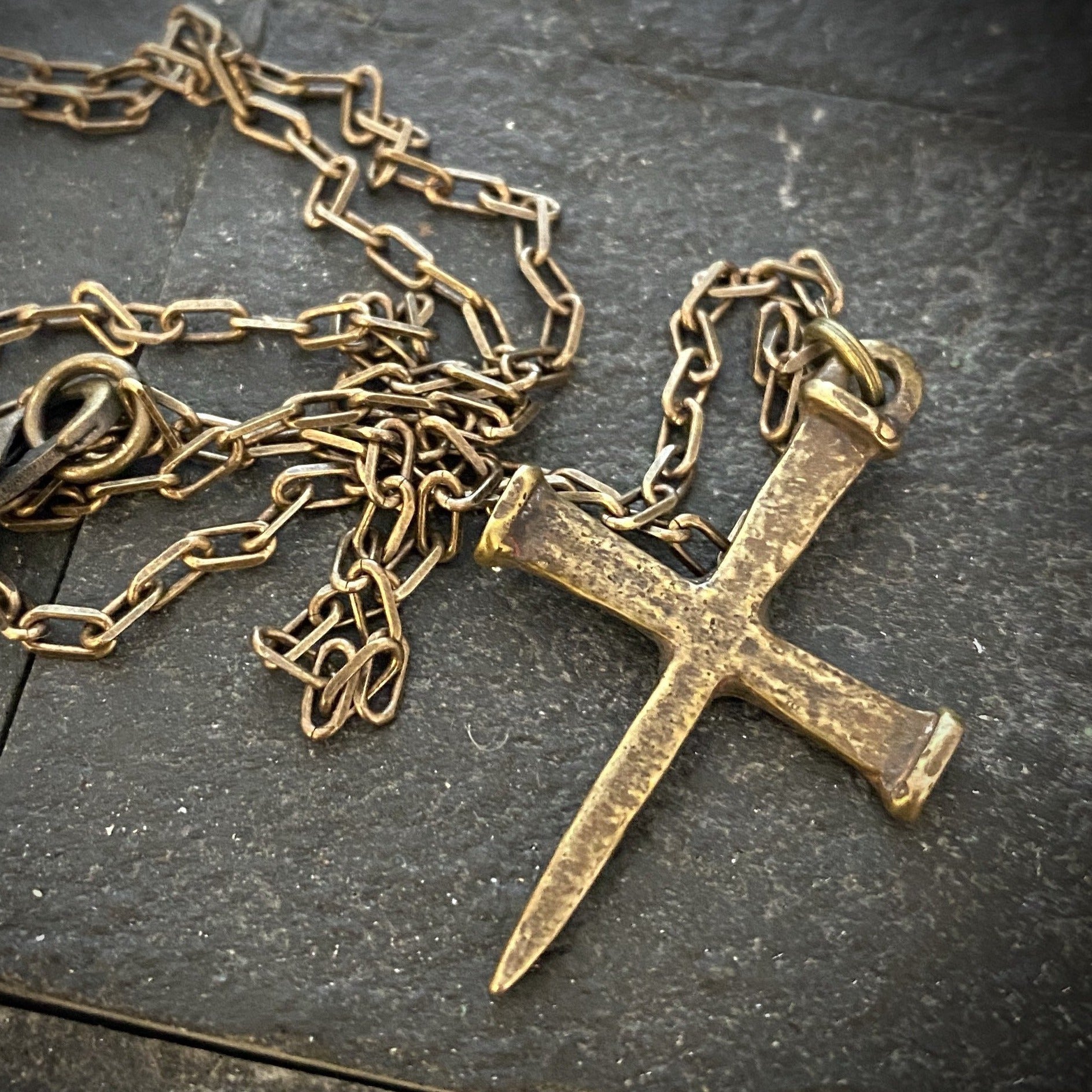 Nail Spike Christian Cross Solid Bronze Necklace | Inspiring Sobriety