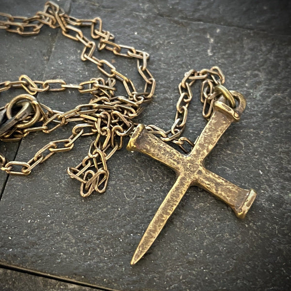 Nail Spike Christian Cross Solid Bronze Necklace | Inspiring Sobriety