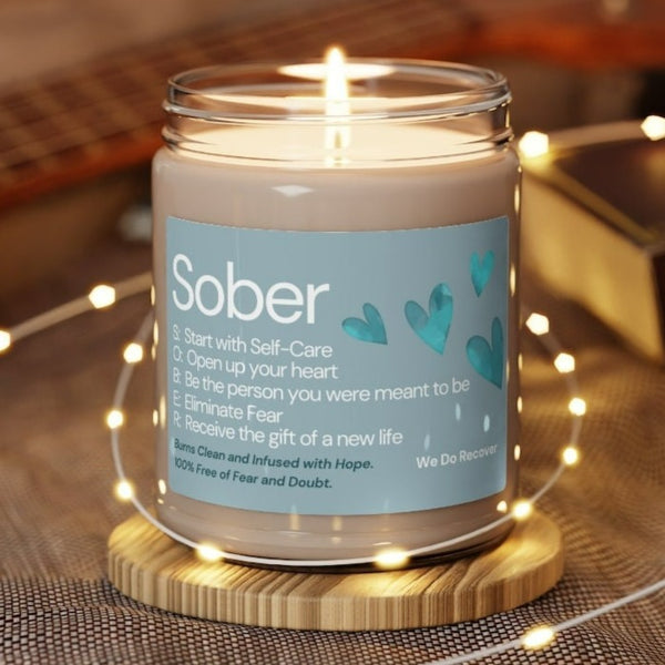 sobriety and recovery candle  "sober" acronym - scented soy candle, 9oz
