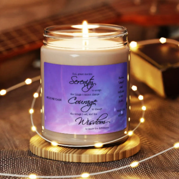 serenity prayer candle (purple)   - scented soy candle, 9oz
