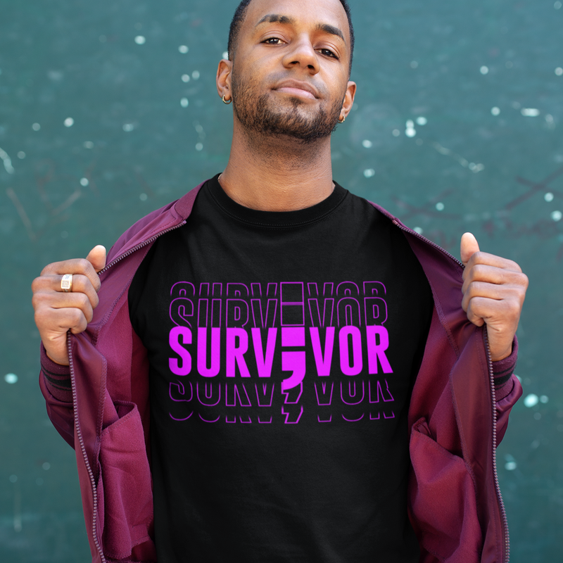 Mens Recovery T-Shirt | Inspiring Sobriety | Survivor; Semi-Colon