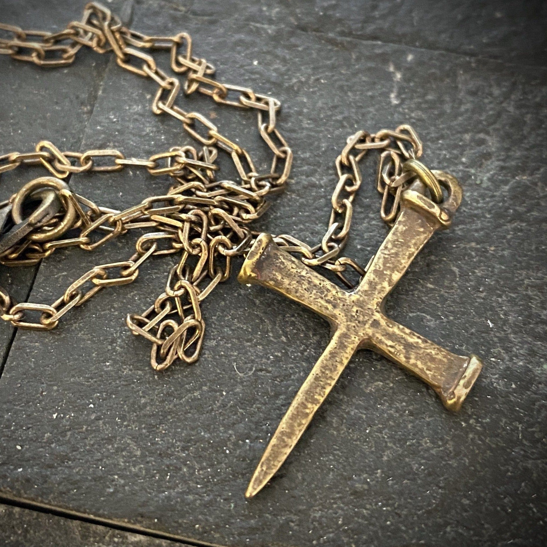 Nail Spike Christian Cross Solid Bronze Necklace | Inspiring Sobriety