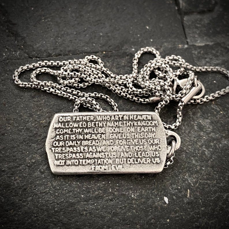 Pewter "The Lord's Prayer" w/ Ancient Cross Pendant and SS Necklace | Inspiring Sobriety