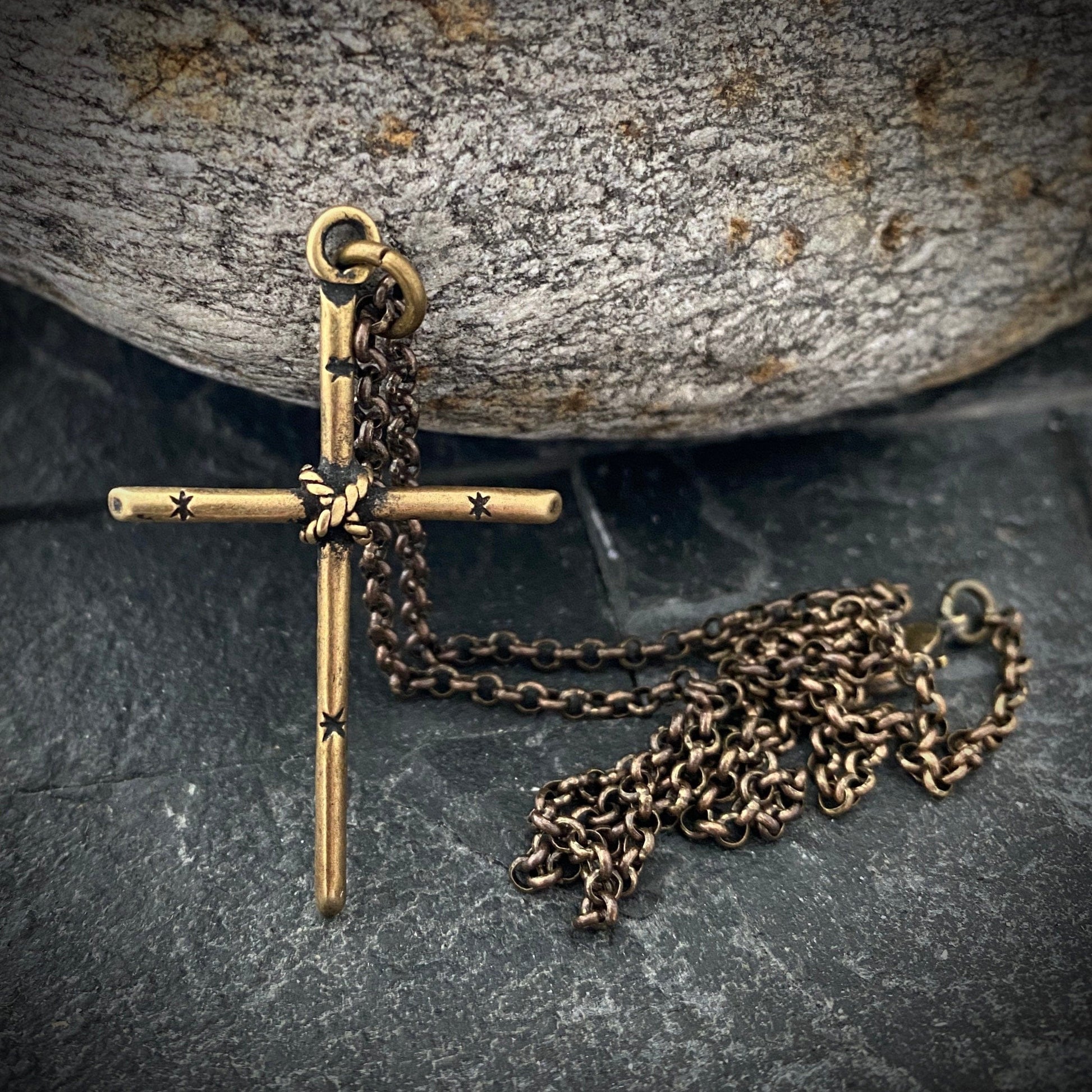 Solid Bronze Simple Rope Cross Necklace | Inspiring Sobriety