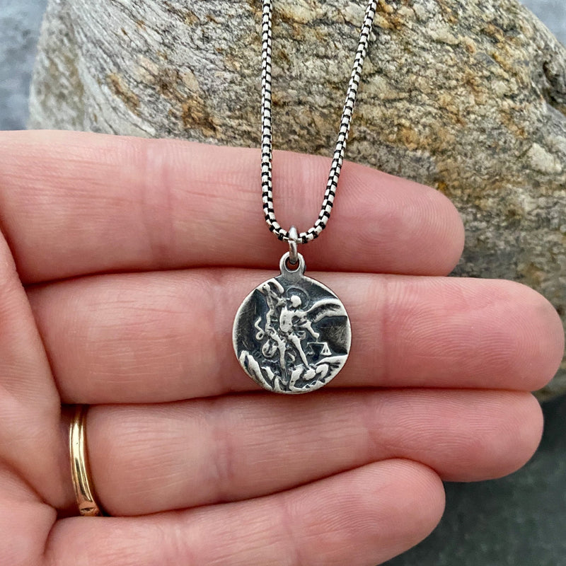 Sterling Silver St. Michael Vintage Style Medal and Necklace | Inspiring Sobriety