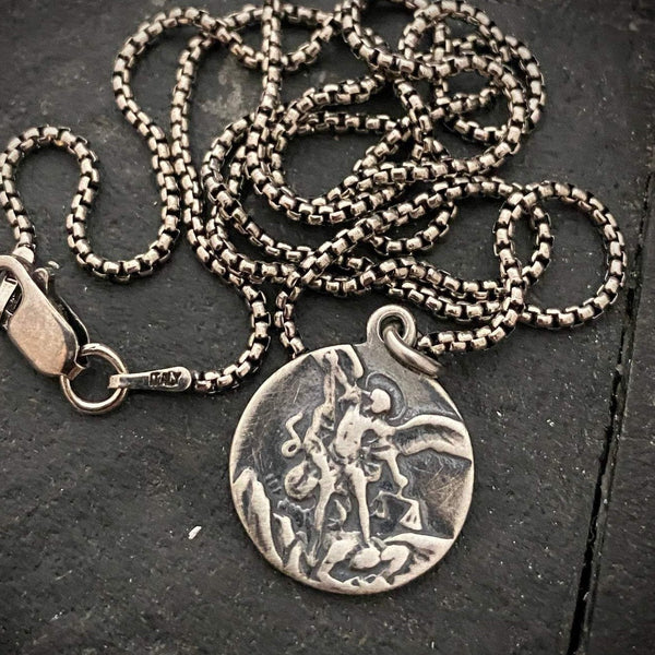 Sterling Silver St. Michael Vintage Style Medal and Necklace | Inspiring Sobriety