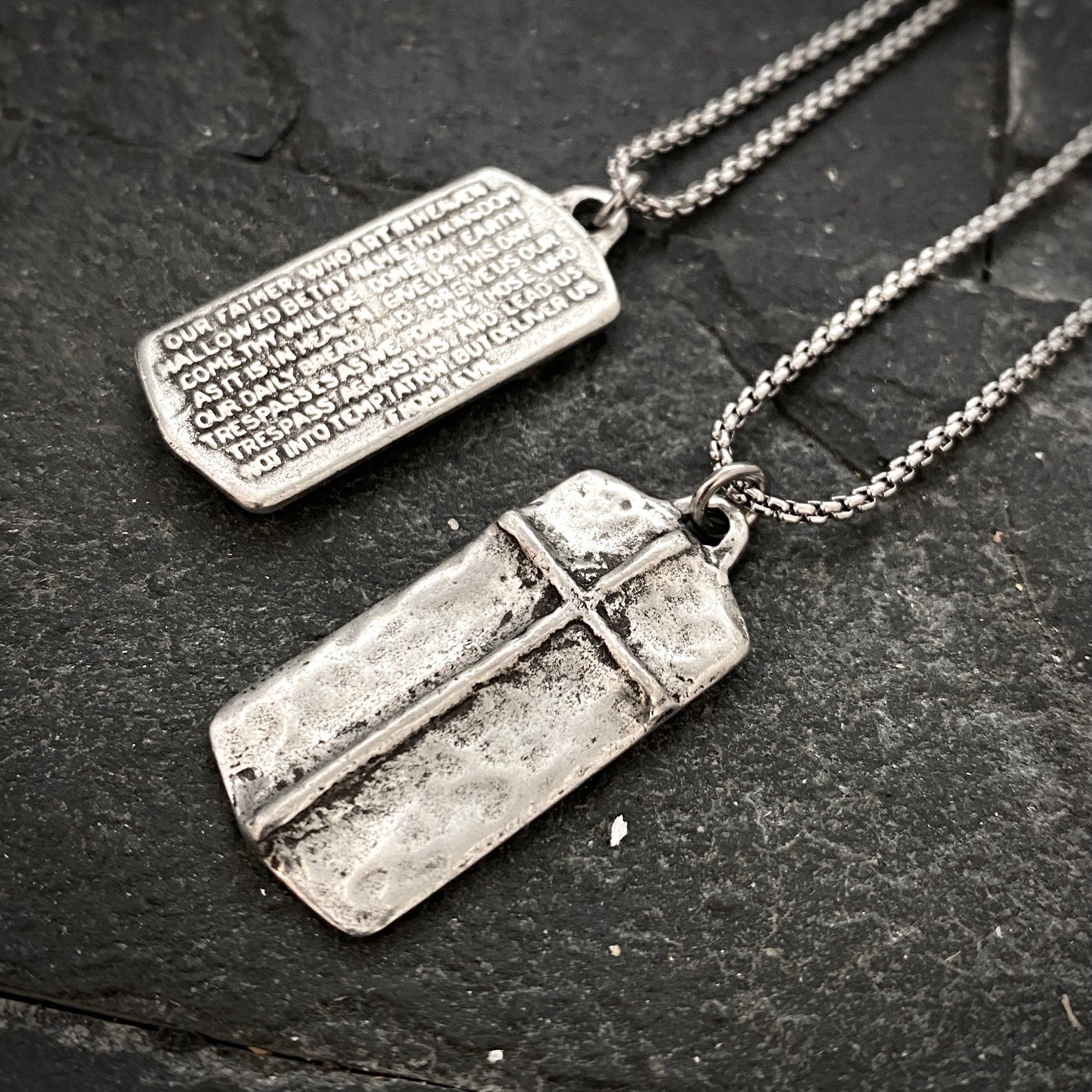 Pewter "The Lord's Prayer" w/ Ancient Cross Pendant and SS Necklace | Inspiring Sobriety