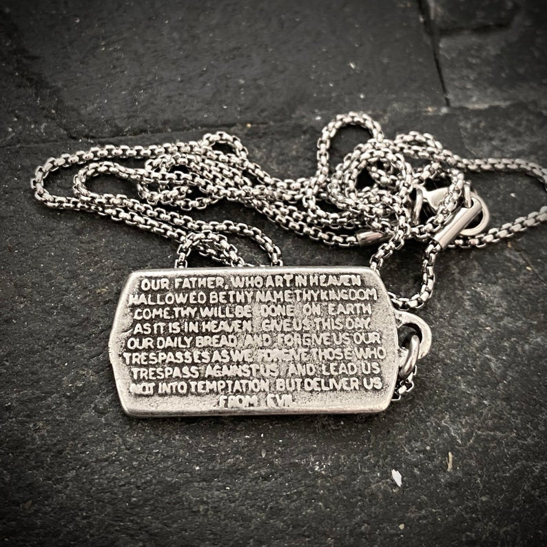 Pewter "The Lord's Prayer" w/ Ancient Cross Pendant and SS Necklace | Inspiring Sobriety