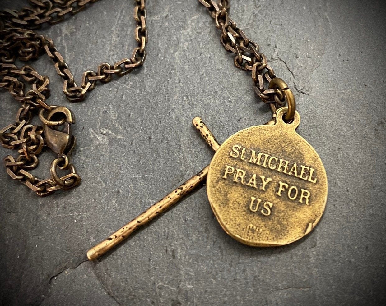 St. Michael Vintage Bronze Necklace | Inspiring Sobriety