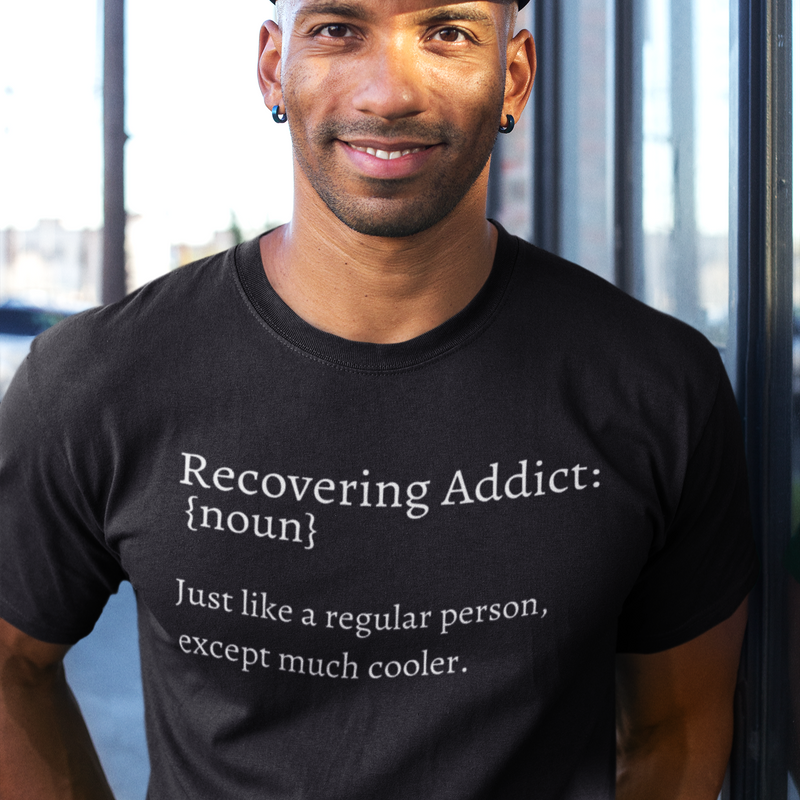 funny NA narcotics anonymous recovery dictionary definition of a recovering addict mens tshirt